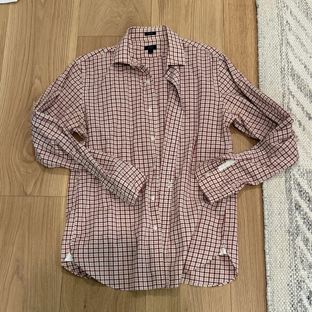 J. Crew Men’s Red and White Checked Button-Down Shirt